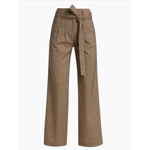 The Westside Eliza Pants Womens sz L Brown Houndstooth Flare Belted $295 Preppy